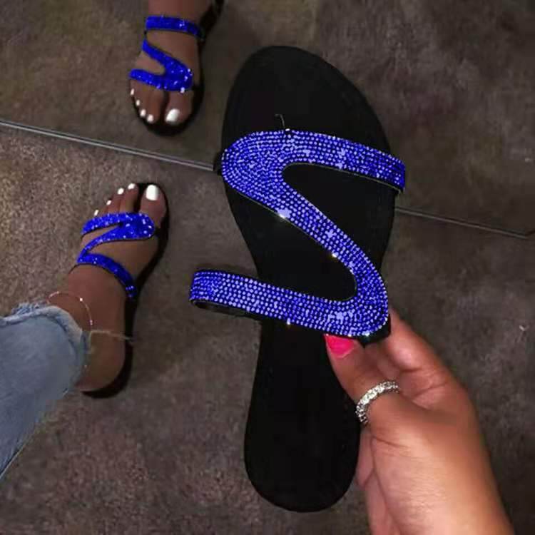 Diamond flat sandals slippers - Mubimart