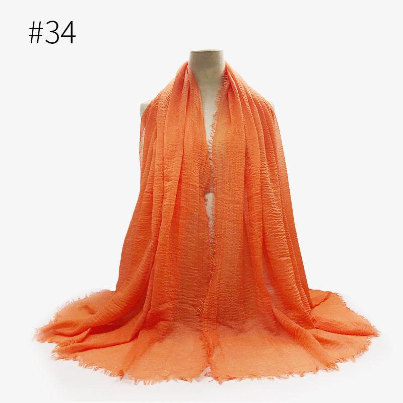 Bubble plain Scarf / cotton scarf fringes women soft solid hijab popular muffler shawls big Pashmina wrap hijab - Mubimart