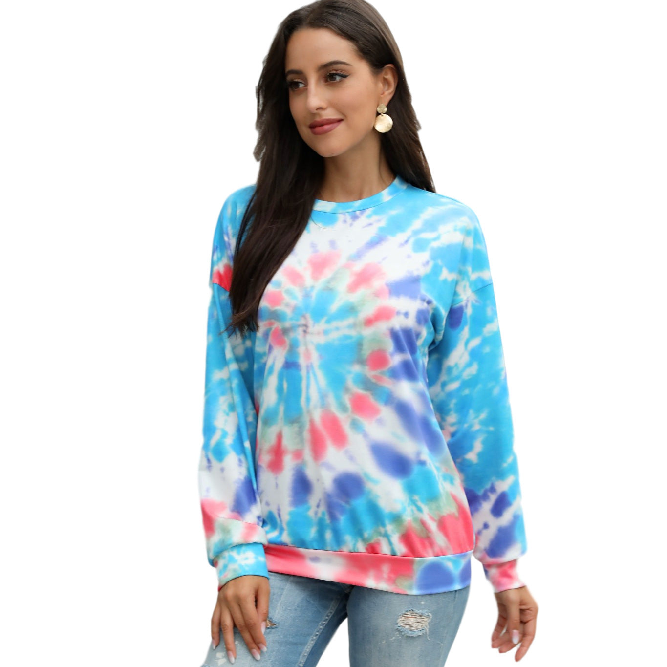 Women's Thin Pullover Plus Size Tie-dye Printed Gradient Pullover Sweatshirt Long Sleeve Harajuku Tops Femme New - Mubimart -  