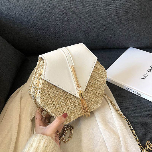 Straw bag shoulder messenger bag beach bag - Mubimart