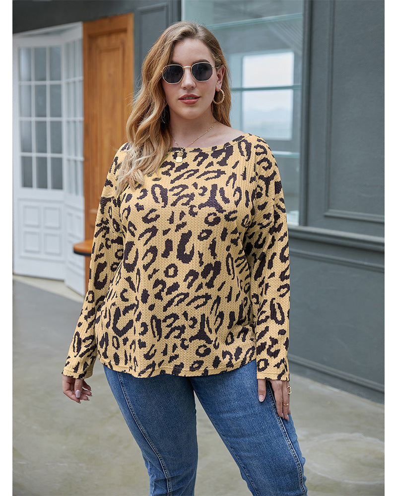 Plus Size Women's Clothing Top Fall Leopard Print T-Shirt - Mubimart -  