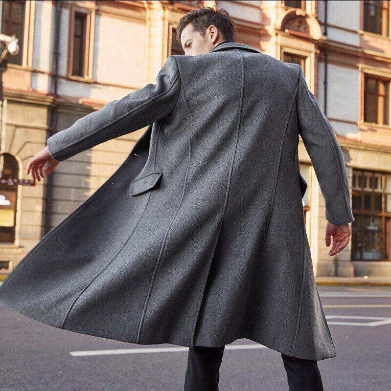 Men's long trench coat woolen coat - Mubimart