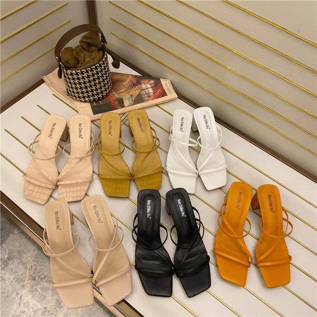 Fashion Slipper Square High Heel Classics Strap Sandal - Mubimart