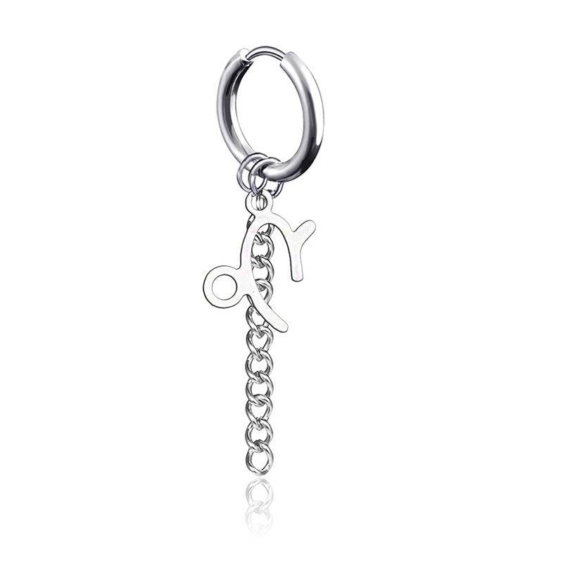 Hip Hop Zodiac Sign Link Chain Tassel Dangle Earrings For Men Women Constellation Jewelry - Mubimart