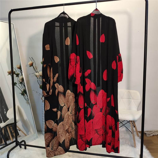 New fashion printed lantern sleeve cardigan robe women - Mubimart