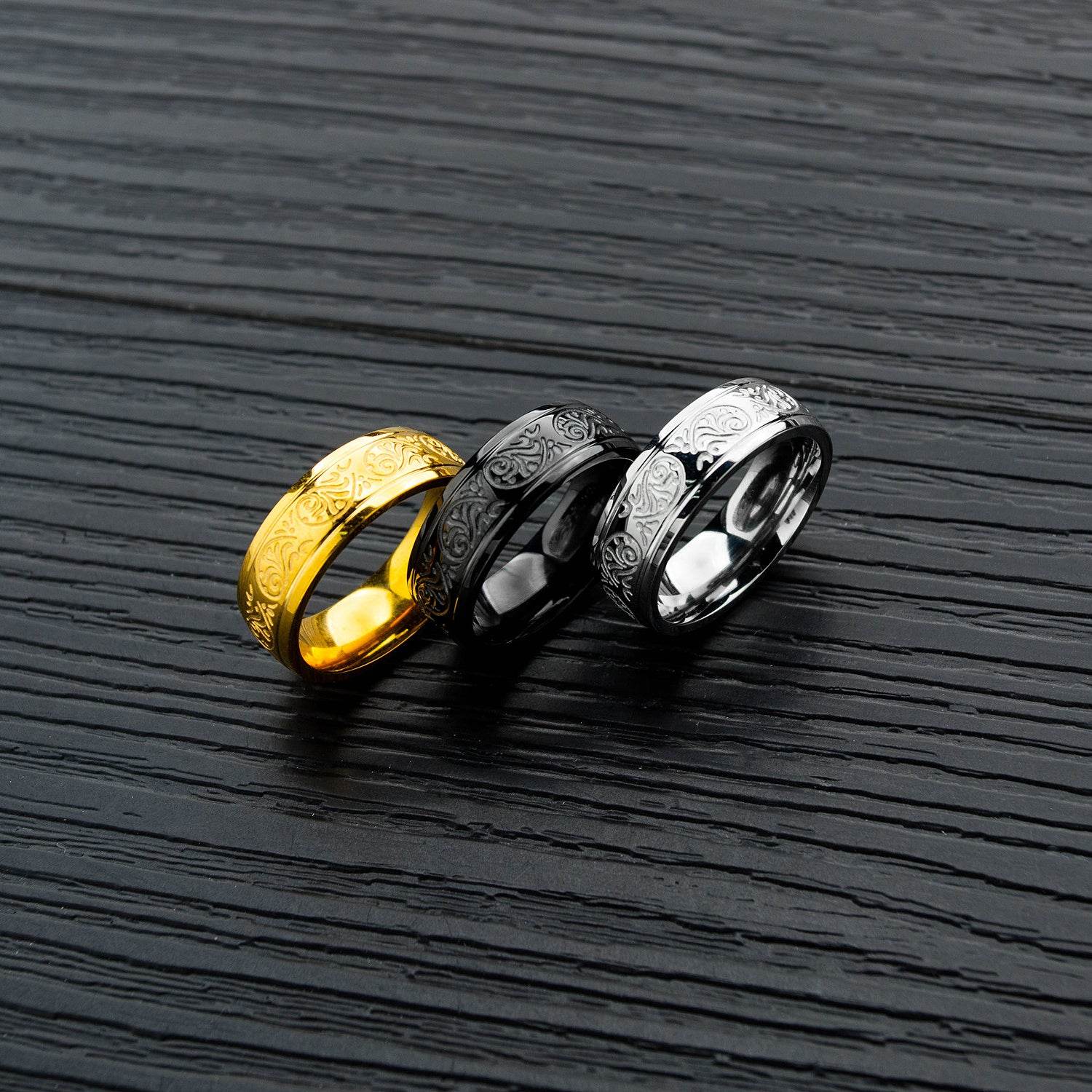 Vintage pattern titanium steel ring men - Mubimart
