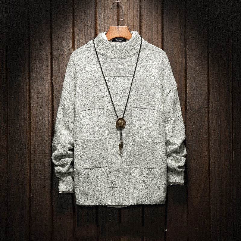 Men's Half Turtleneck Checkered Sweater Fat People Plus Size - Mubimart