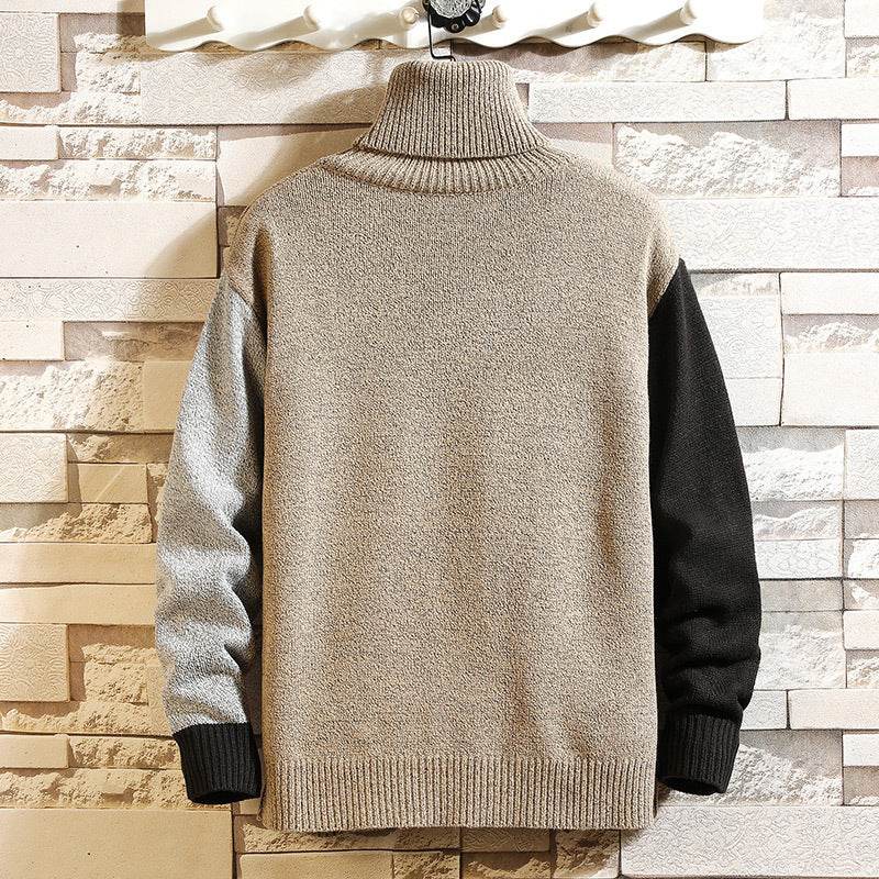 Loose Turtleneck Color-Block Pullover Sweater Plus Size Fashion Trend Casual Sweater - Mubimart