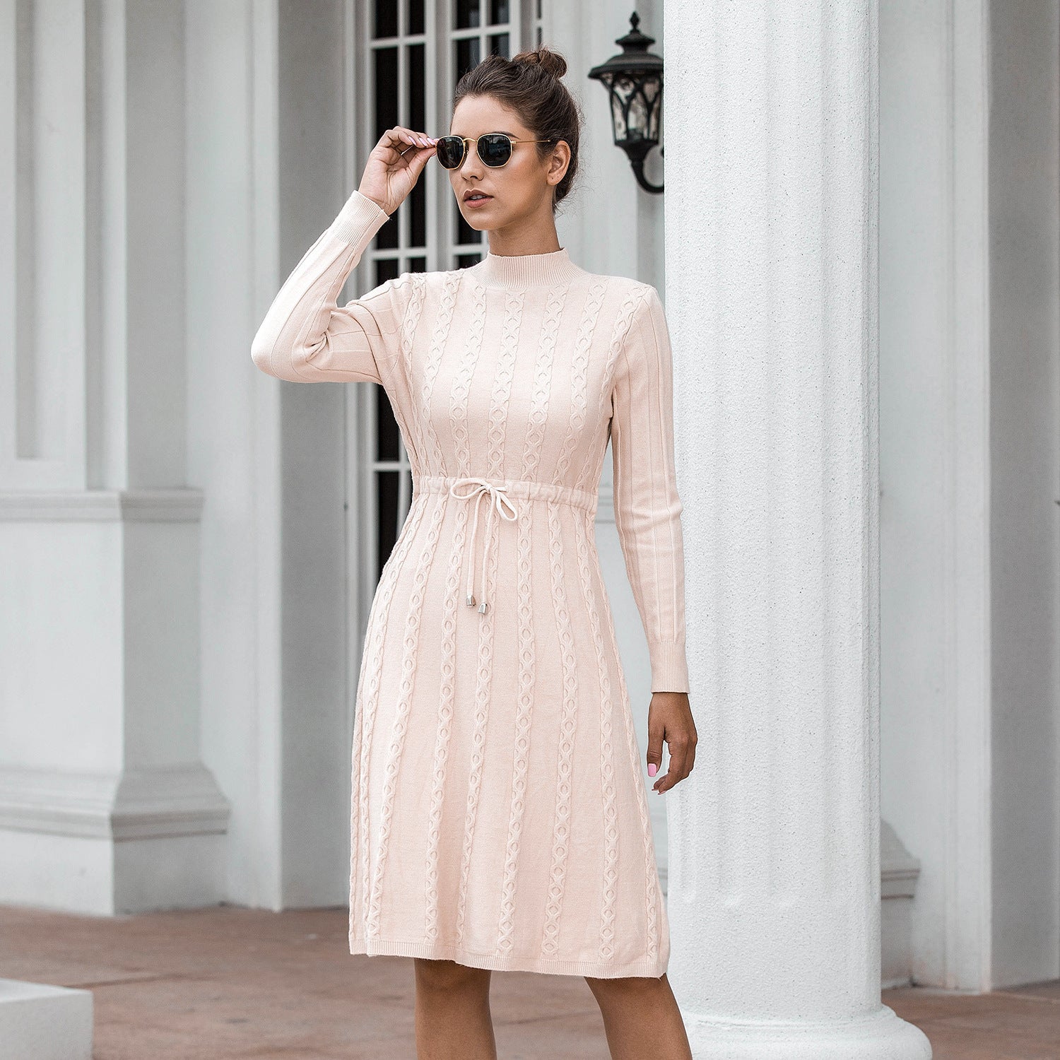 Twisted lace midi sweater dress - Mubimart -  