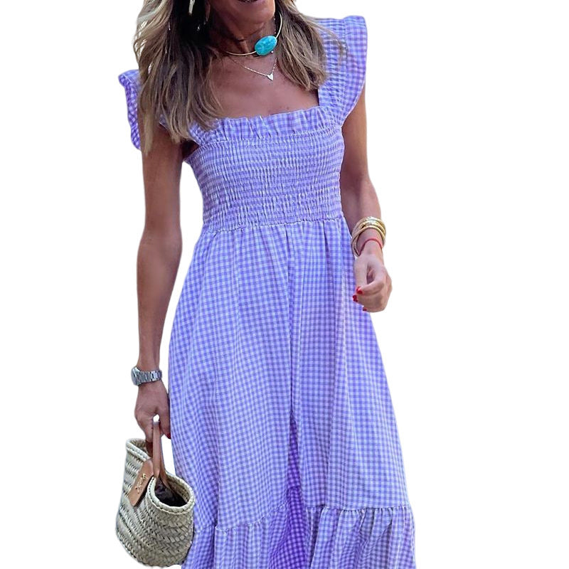 Fashionable Sleeveless Midi Plaid Dress - Mubimart -  