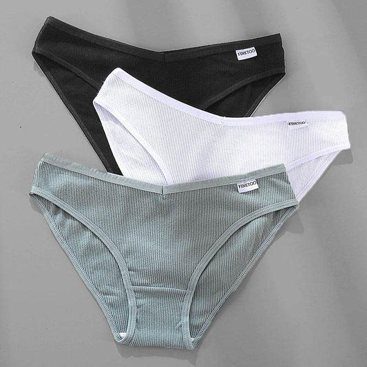 3PCS M-4XL Cotton Panties Female Underwear Sexy Women Briefs - Mubimart