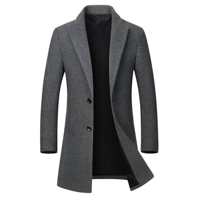 Men's long coat woolen coat trench coat - Mubimart