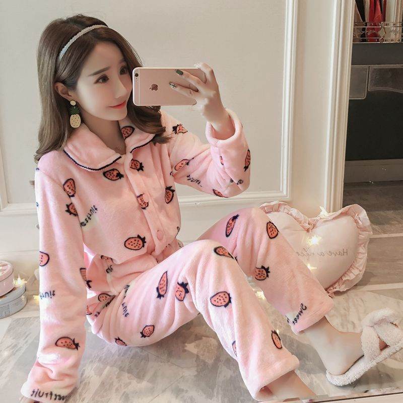 Coral Fleece Pajama Set - Mubimart