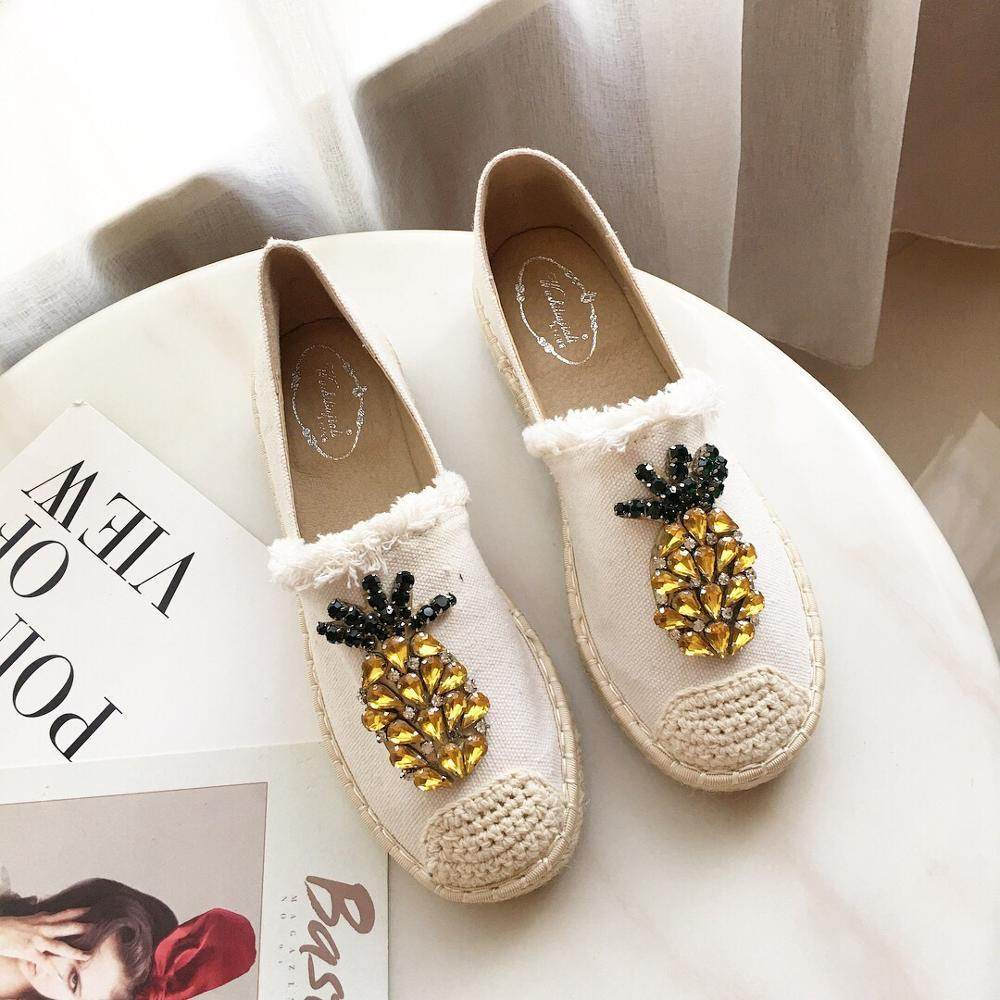 Pineapple Rhinestone Flats - Mubimart