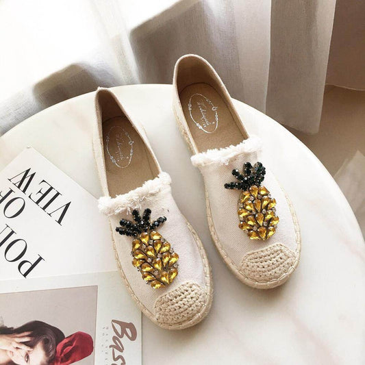 Pineapple Rhinestone Flats - Mubimart