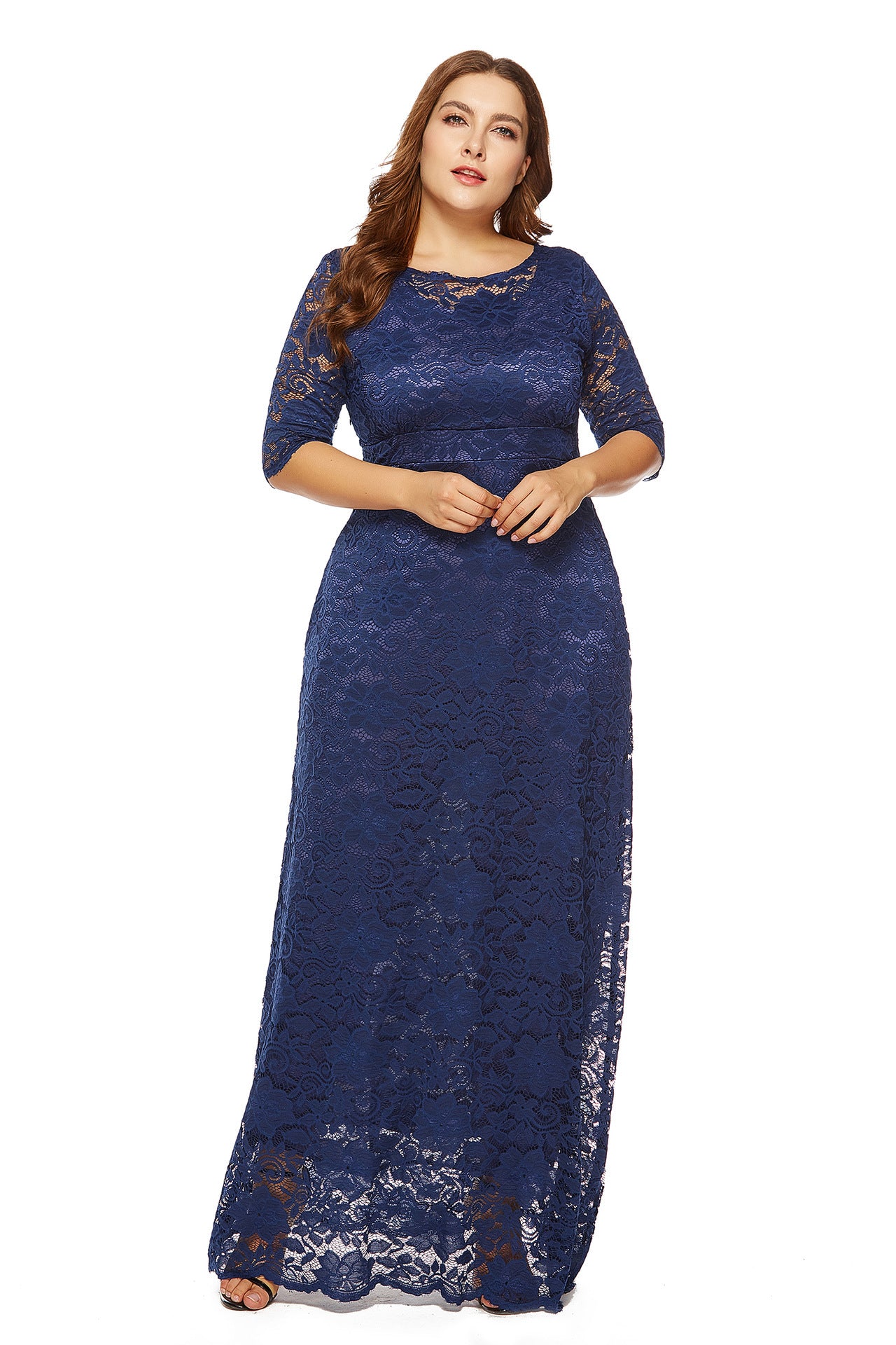 Plus Size Women New Hollow Lace Pocket Dress - Mubimart -  