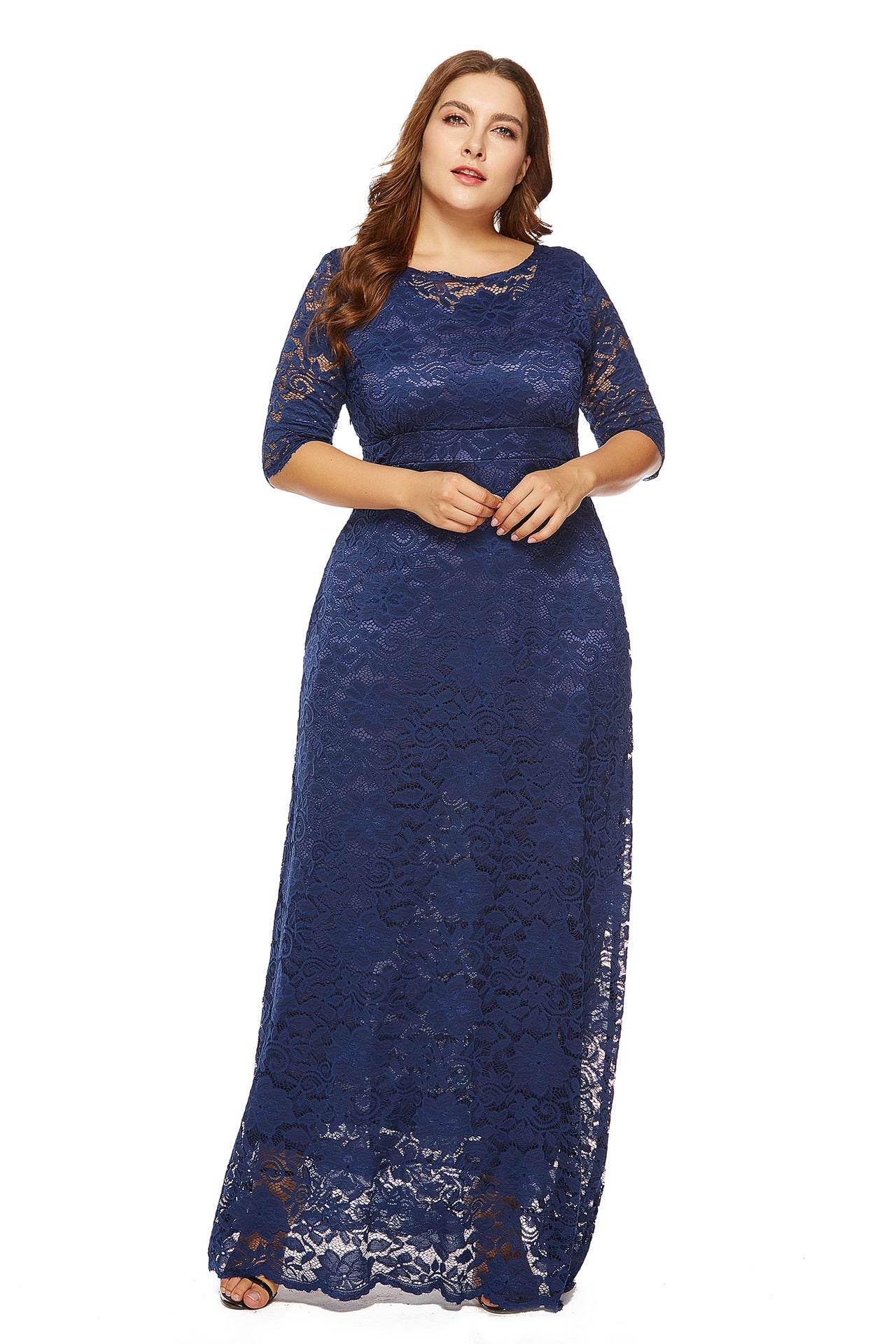 Plus Size Women New Hollow Lace Pocket Dress - Mubimart