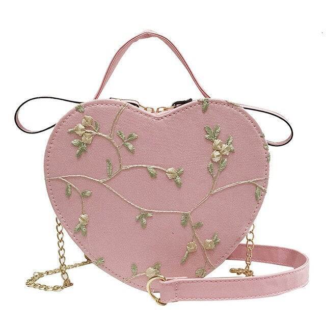 Lace peach heart lock women bag shoulder bag - Mubimart
