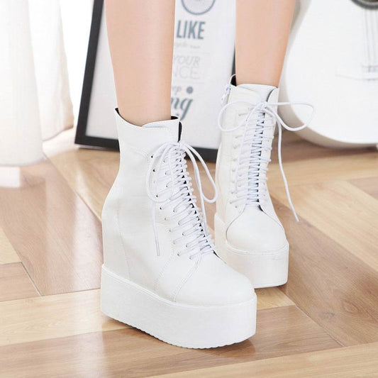 High booties rivet lace-up Martin boots - Mubimart