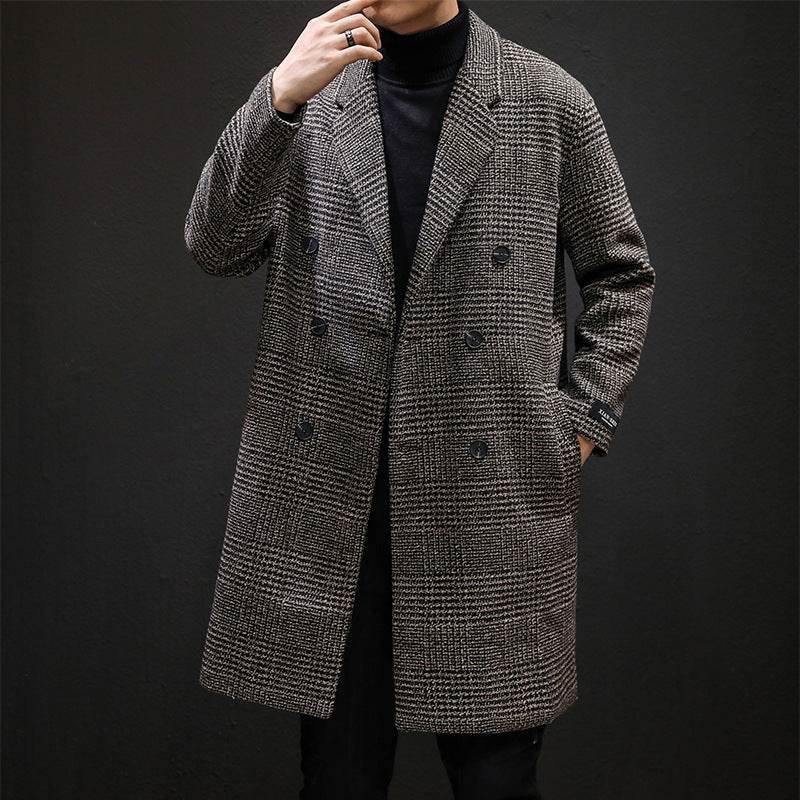 Plaid coat slim slim long trench coat - Mubimart