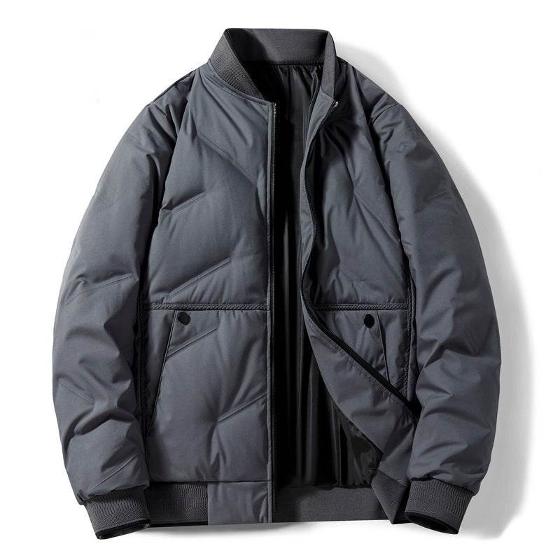 Fashion Down Jacket Winter Warm Baseball Jacket For Men Casual All-match Solid Color Coat - Mubimart