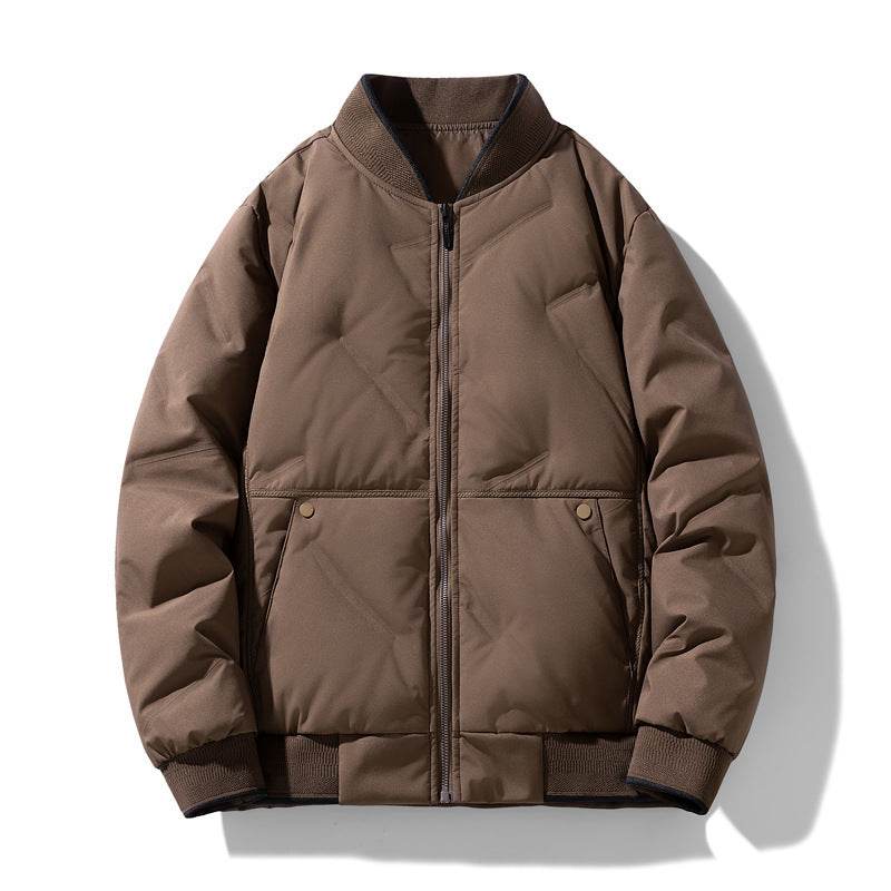 Fashion Down Jacket Winter Warm Baseball Jacket For Men Casual All-match Solid Color Coat - Mubimart