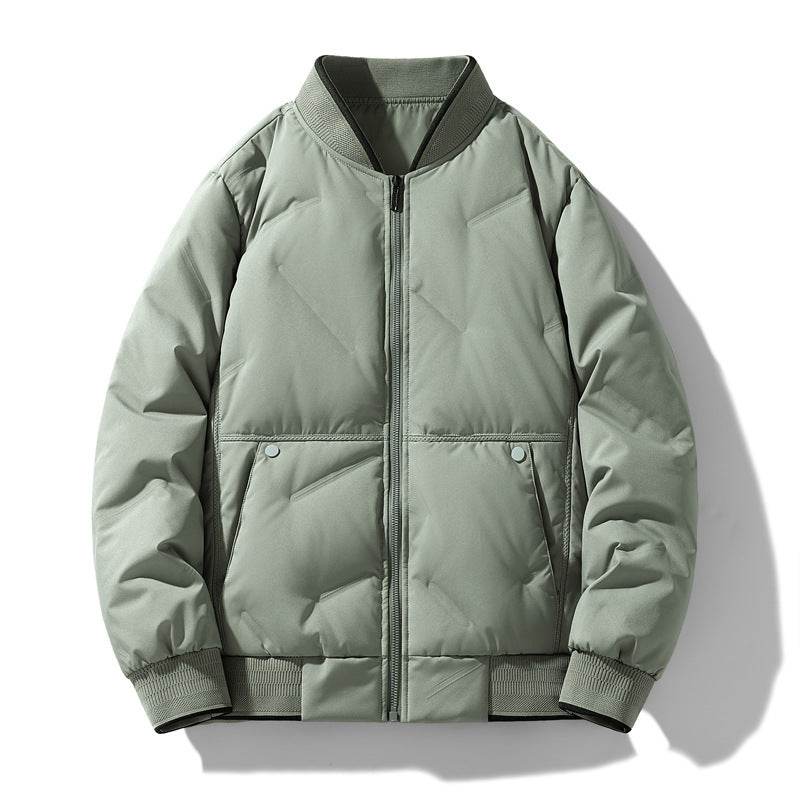 Fashion Down Jacket Winter Warm Baseball Jacket For Men Casual All-match Solid Color Coat - Mubimart
