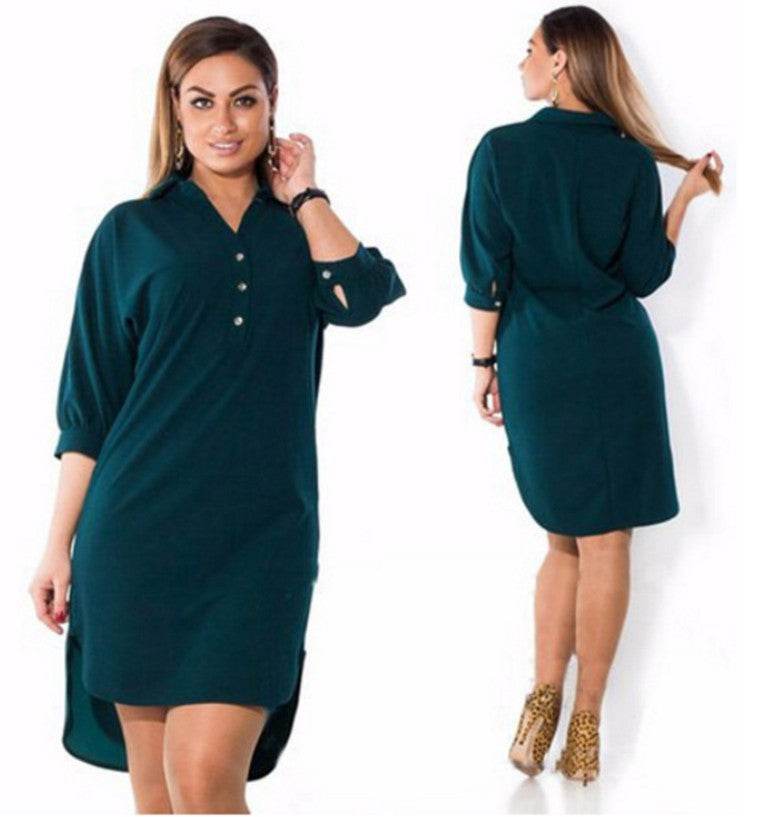 Irregular plus size shirt dress - Mubimart