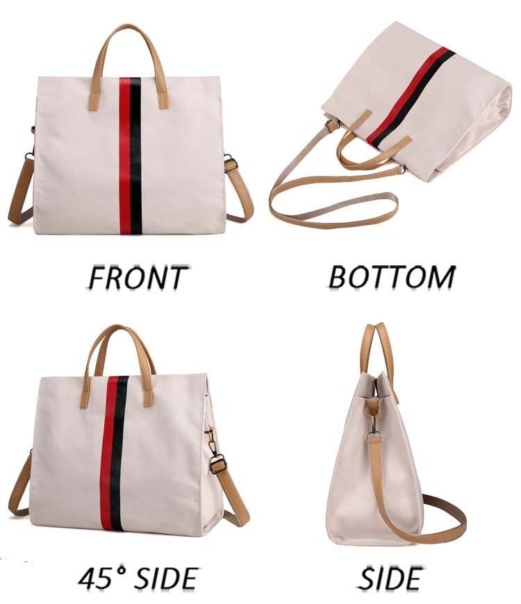 Canvas Ladies Work Bag Women Tote Hand Bag Shoulder Bag for Women Fashion Lady Shopping Canvas Stripe Tote Bags Female Handbags - Mubimart