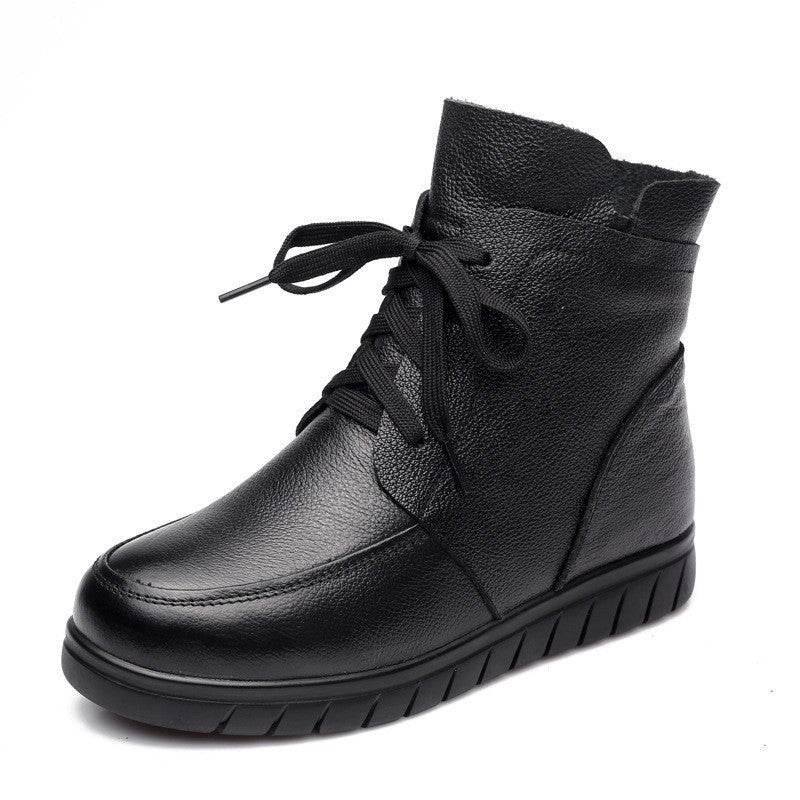 Leather wool booties - Mubimart