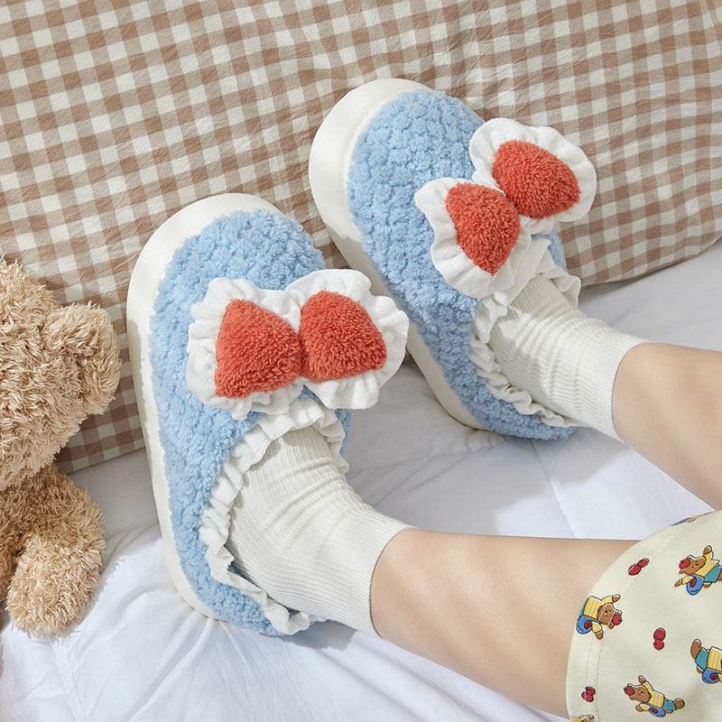 Cute Bow Cotton Slippers For Women - Mubimart