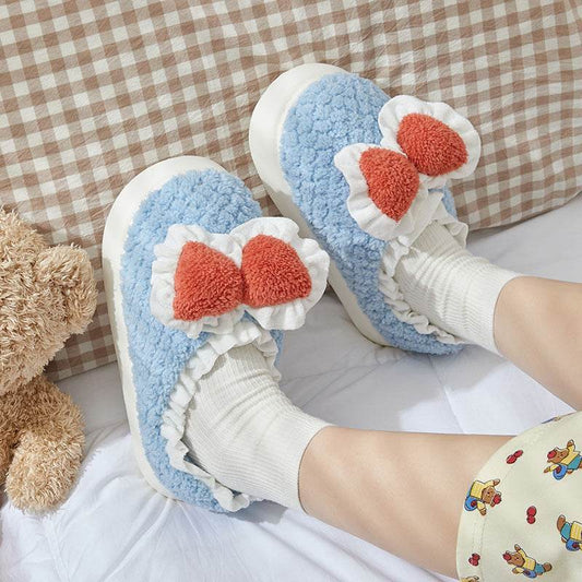 Cute Bow Cotton Slippers For Women - Mubimart