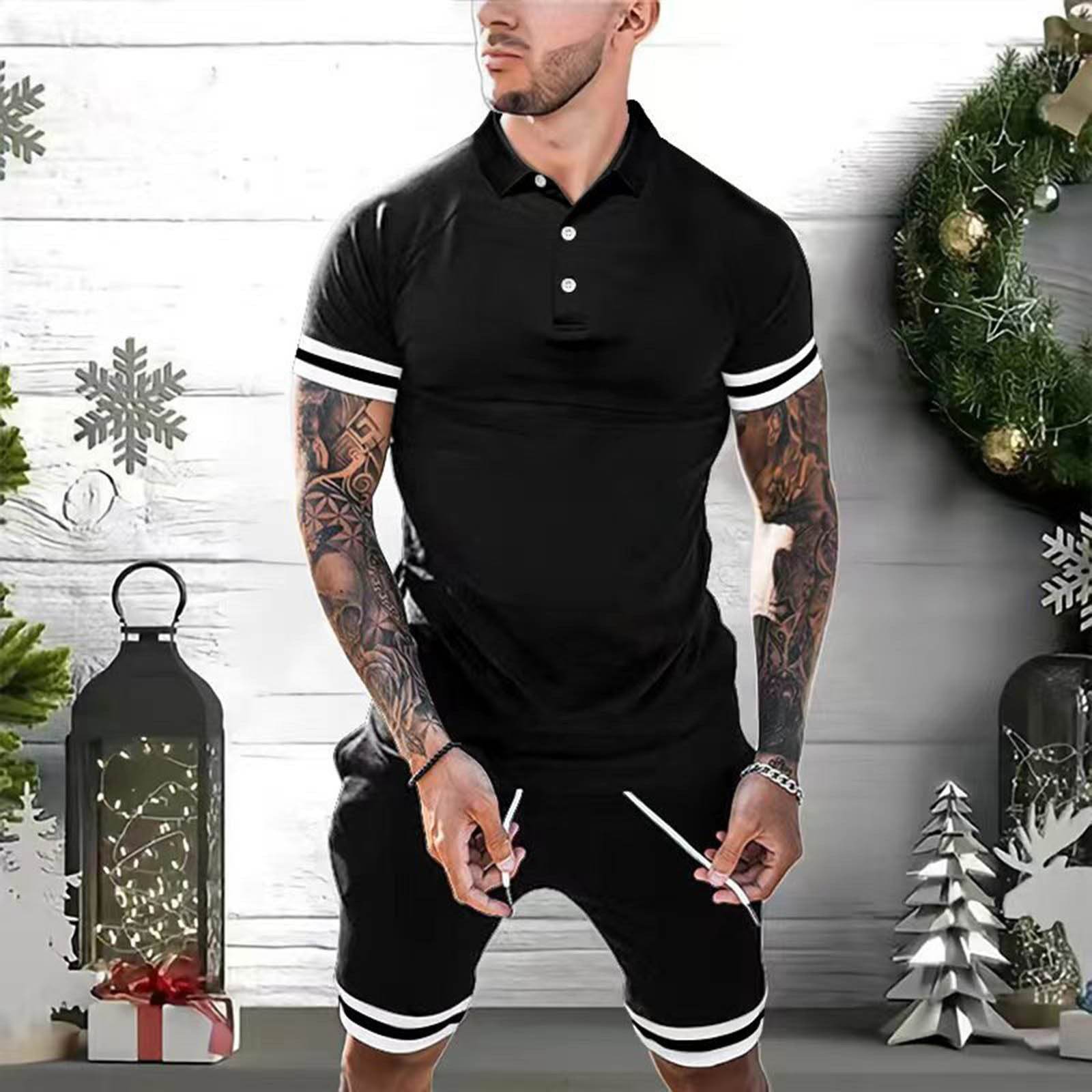 Mens Short Sets 2 Piece Outfits Polo Shirt Fashion Summer Tracksuits Casual Set Short Sleeve And Shorts Set For Men - Mubimart