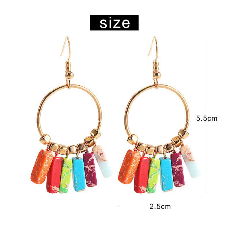 Bohemian Large Hoop Earrings Colorful Natural Turquoise Pendant Hoop - Mubimart
