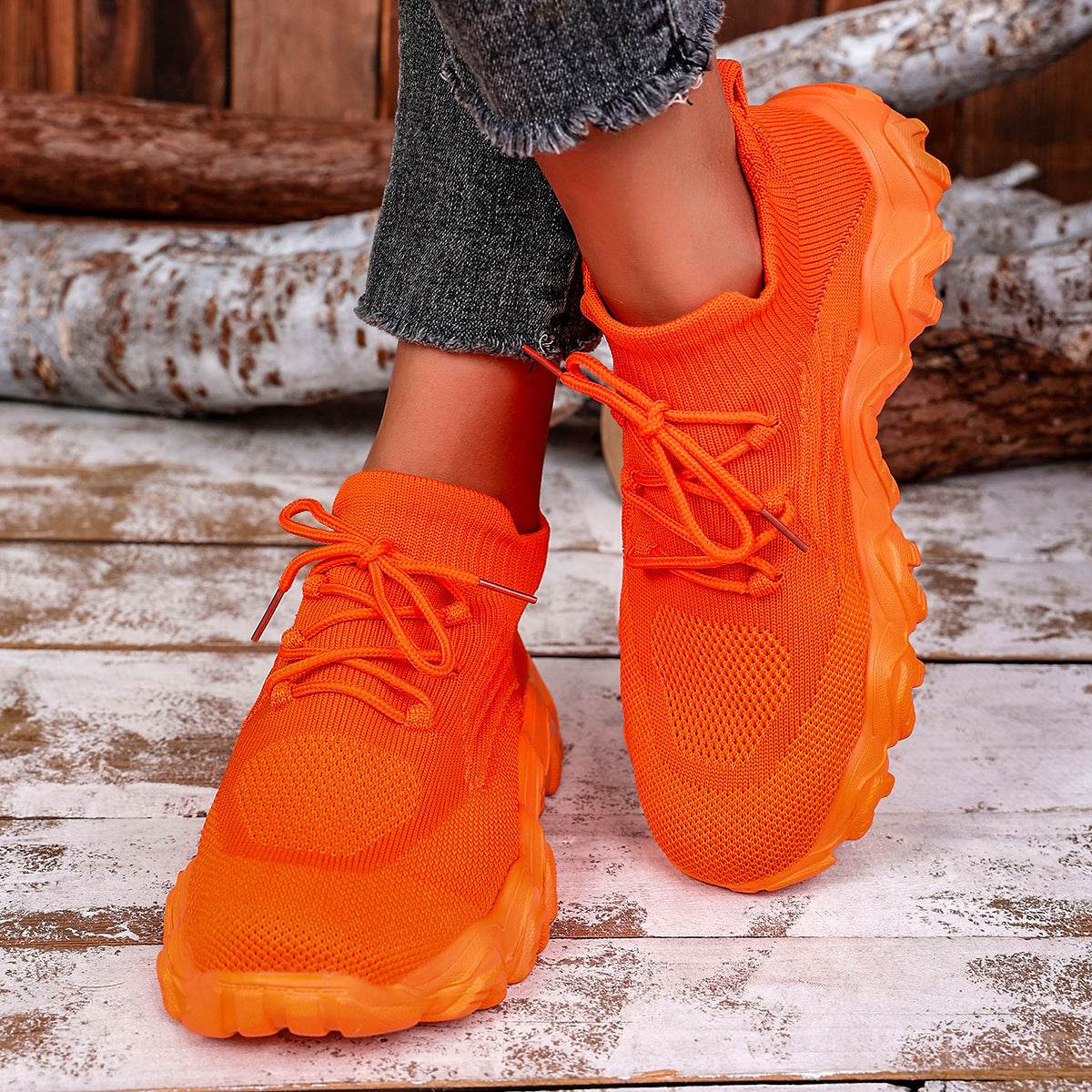 Lace-up Sneakers Lightweight Breathable Mesh Shoes Slip-on Running Walking Shoes For Women - Mubimart