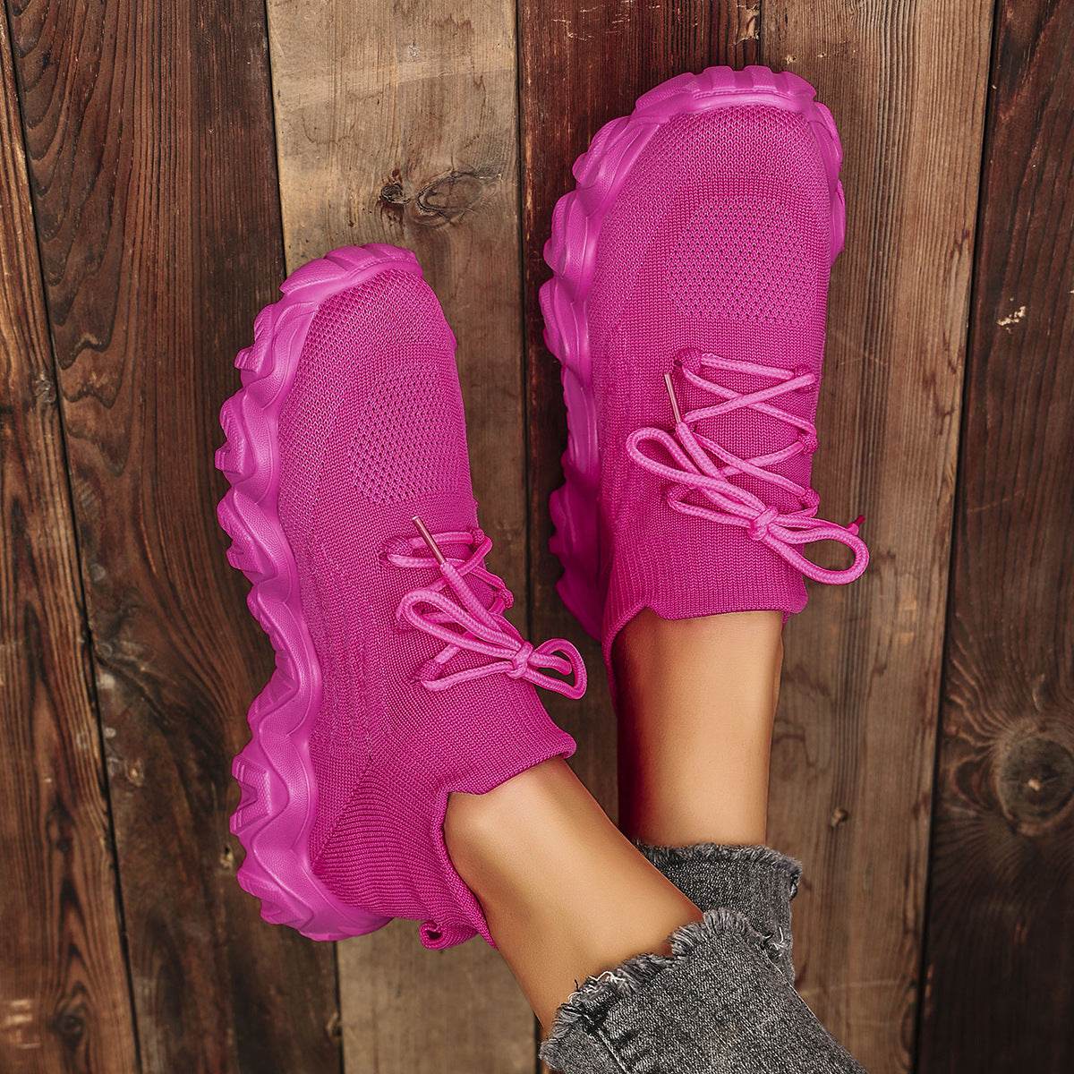 Lace-up Sneakers Lightweight Breathable Mesh Shoes Slip-on Running Walking Shoes For Women - Mubimart