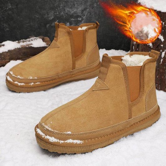 Winter Fleece Snow Boots Round-toed Flat Shoes Casual Warm Sports Shoes Men Ankle Boot - Mubimart