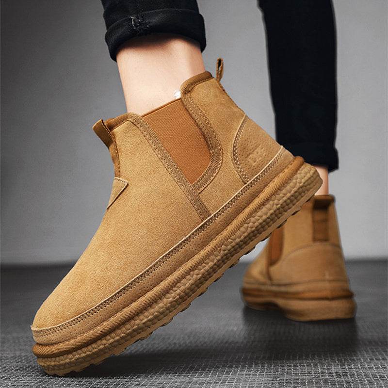 Winter Fleece Snow Boots Round-toed Flat Shoes Casual Warm Sports Shoes Men Ankle Boot - Mubimart