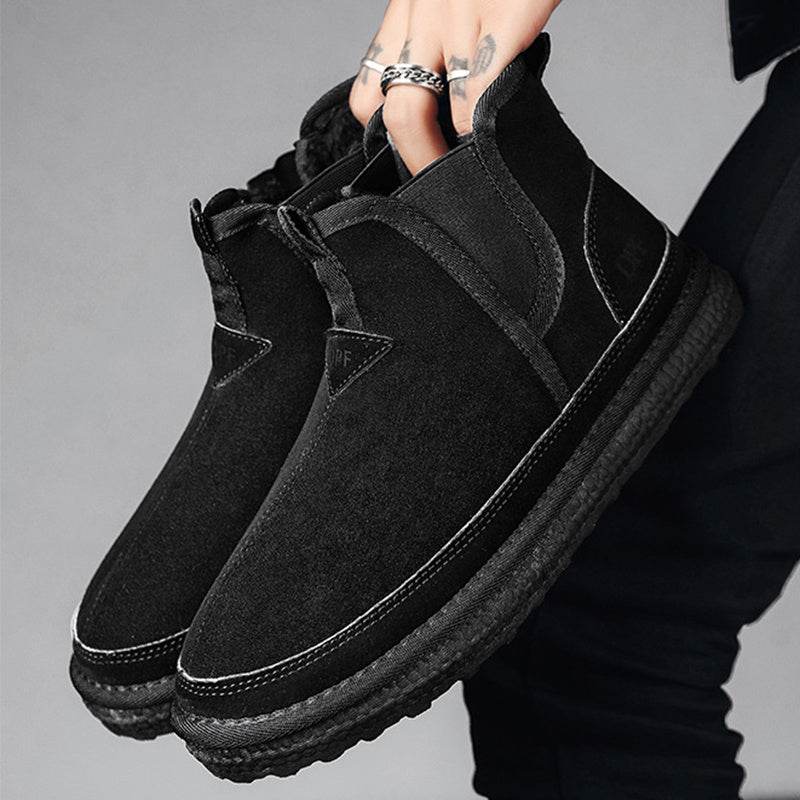 Winter Fleece Snow Boots Round-toed Flat Shoes Casual Warm Sports Shoes Men Ankle Boot - Mubimart
