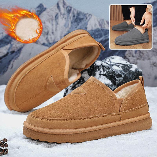 V-cut Fleece Snow Boots Winter Warm Round-toed Suede Ankle Boot Fashion Simple Non-slip Flat Cotton Shoes For Men - Mubimart