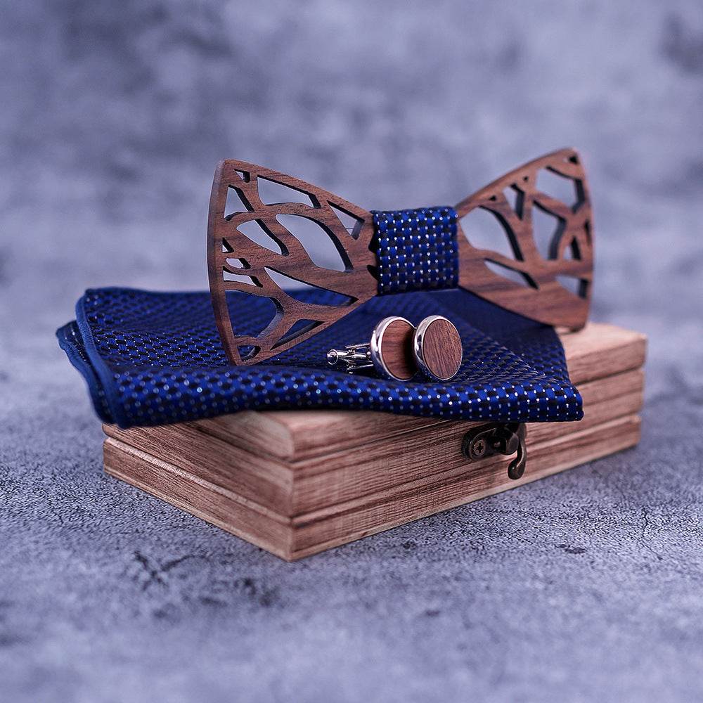 Handmade men's plaid bow tie plain wooden personality bow tie - Mubimart