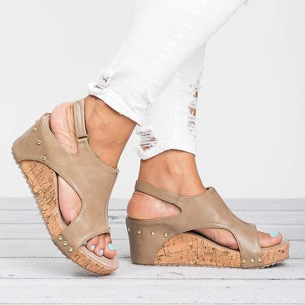 Open-Toe Wedge Sandals - Mubimart