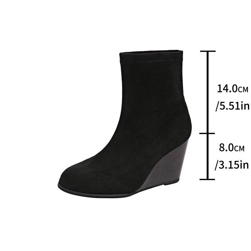 Fashion Thick-soled Wedges Boots Winter Suede Height-increasing Shoes Warm Solid Ankle Boot - Mubimart