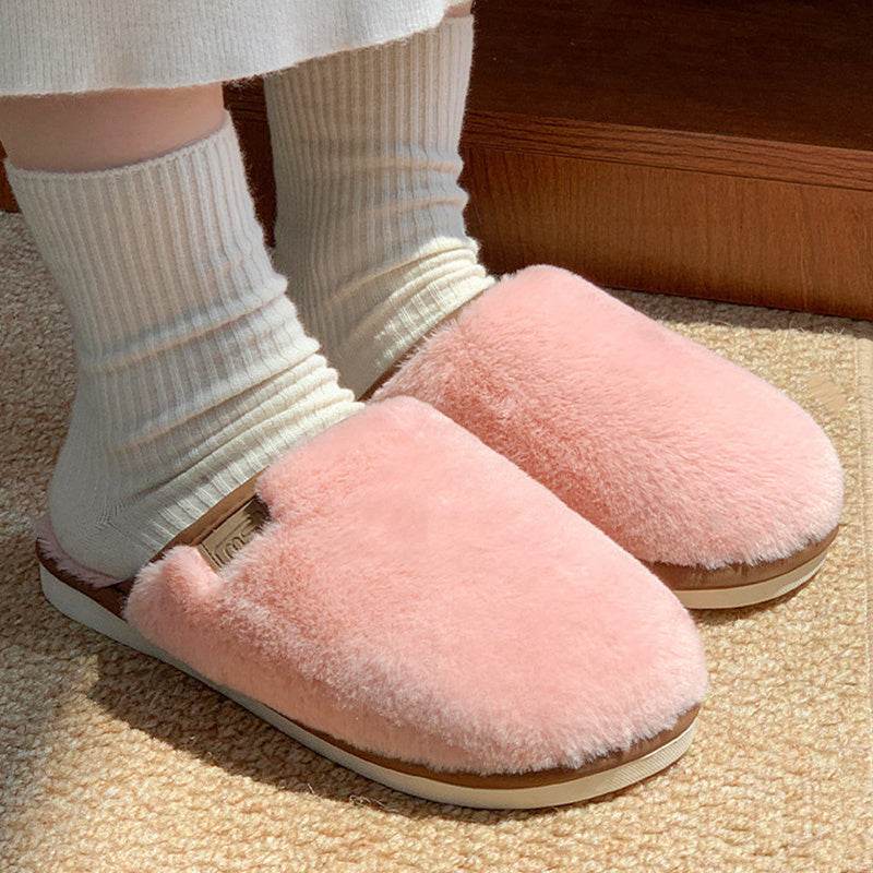 Winter Plush Slippers Warm Solid House Shoes Non-slip Bedroom Floor Home Slipper For Women Men - Mubimart
