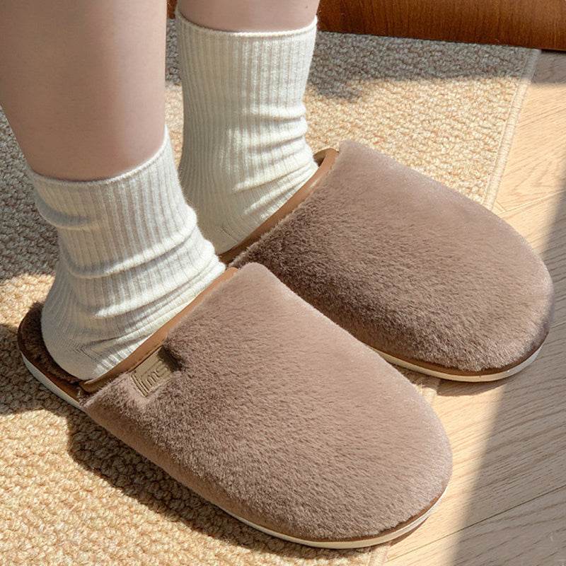 Winter Plush Slippers Warm Solid House Shoes Non-slip Bedroom Floor Home Slipper For Women Men - Mubimart