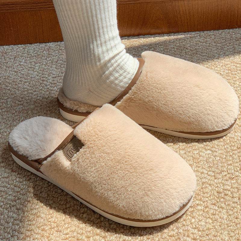 Winter Plush Slippers Warm Solid House Shoes Non-slip Bedroom Floor Home Slipper For Women Men - Mubimart