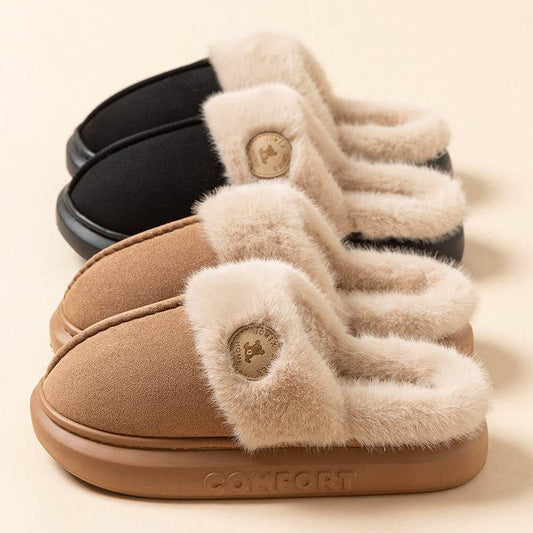 New Plush Slippers For Women Men Winter Warm Home Slipper Indoor Thick-soled Fleece Shoes - Mubimart