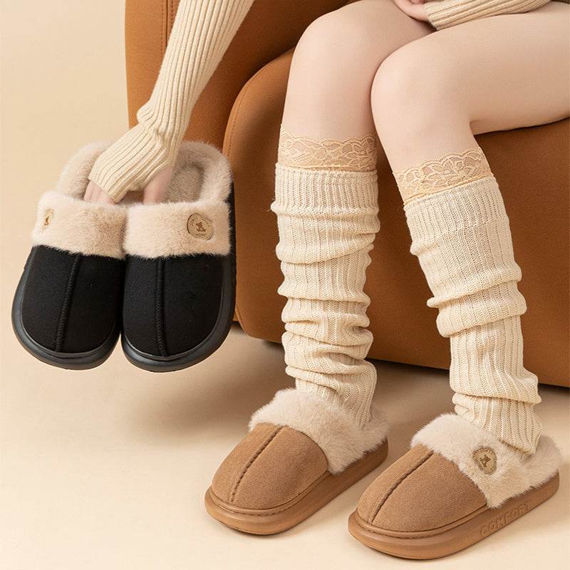 New Plush Slippers For Women Men Winter Warm Home Slipper Indoor Thick-soled Fleece Shoes - Mubimart