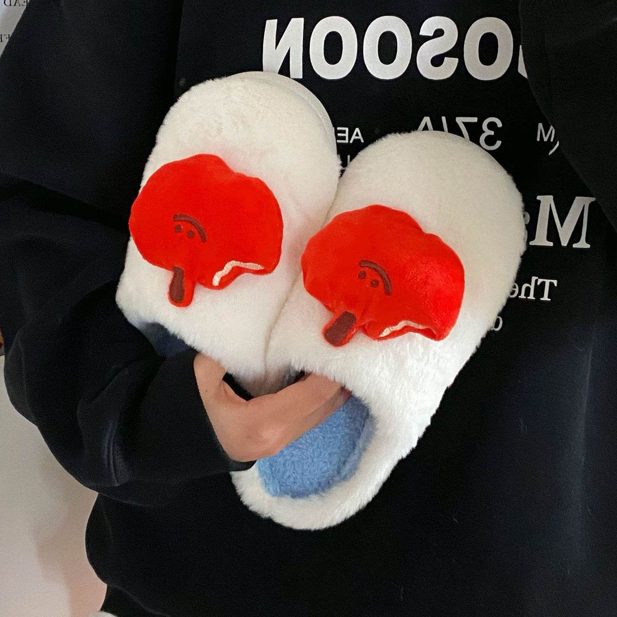 Cute Cartoon Plush Slippers Winter Warm Fleece Shoes Indoor Bedroom Floor Home Slipper For Women - Mubimart