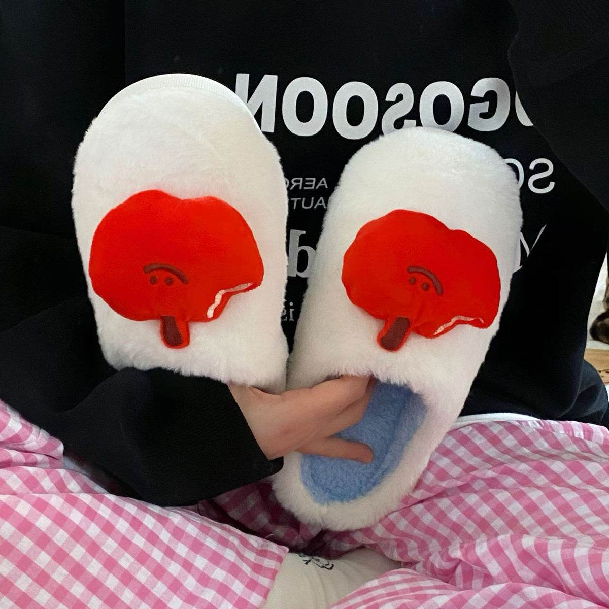 Cute Cartoon Plush Slippers Winter Warm Fleece Shoes Indoor Bedroom Floor Home Slipper For Women - Mubimart